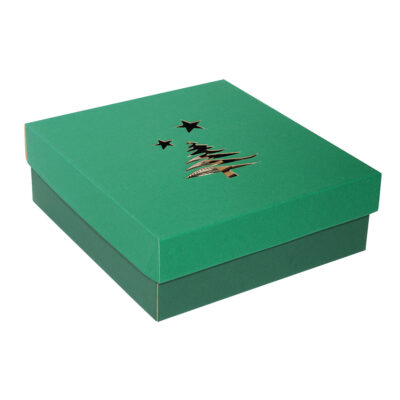 BN01_05 Zielone pudełko ozdobne z choinką